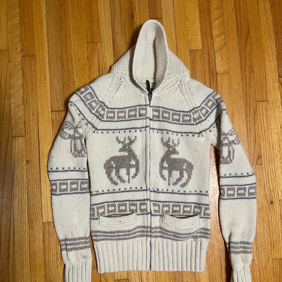 TNA Sweaters - TNA Beige and Taupe Hooded Cardigan